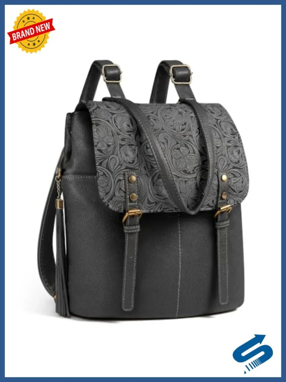Vintage Faux Leather Backpack Purse Women Convertible Laptop Sleeve Adjustable